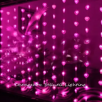 SUPER!Božični okraski, vhod zavese dekoracijo 1.6*2m roza srce, noge zavese lučka H064