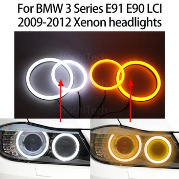 Switchback Bombaž Svetlobe LED Angel Eye Dvojno Belo Rumena za BMW Serije 3 E90 E91 LCI 2009-2012 Xenon Žarometi