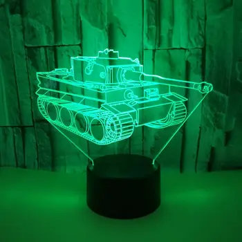 Tank Noč Lahka 3D Iluzije Lučka LED Nočna 7 Barva Spreminja Desk namizne Svetilke z USB Kablom Otroci Fantje Rojstni dan, Božič, Darila