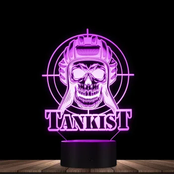 Tankist Punk 3D Vizualni Namizno Svetilko Retro Lobanje Tank Bojevnik Osvetljeni Akril Odbor Zaslon Lučka Soba Edinstvena Dekorativna Razsvetljava