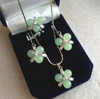 trgovina modni novo oblikovanje nakita 3 svetlo zelenega Naravnega Kamna kroglice roža obesek, uhani & obroč(#7.8.9) nakit sklopov