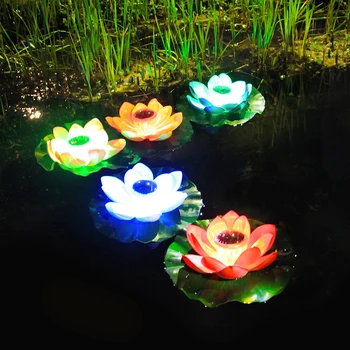 Umetni Lotus Svetlobe LED Pisane Lotus Nepremočljiva Ponaredek Lotus Ribnik Cvetje Listi Šmarnice Bazen, Vrt Fish Tank Okraski Luči