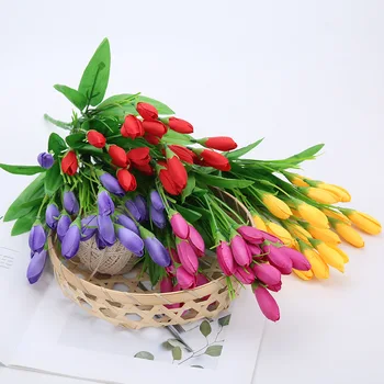 Umetno Cvetje 21 Glav Tulipanov Cvet Svile Šopek Ponaredek Cvet za Poročno Dekoracijo Valentinovo Dnevna Soba Dekoracijo