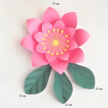 Umetno Cvetje 35 CM + Listi 25 CM Fleurs Artificielles Ozadje DIY Velikan papirnate Rože Poroka Stranka Dekor Baby Tuš