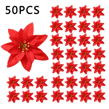 Umetno Cvetje Doma Poročno Dekoracijo Flannelette 50pcs Rdeče Ponaredek Cvet 13cm Božični Okraski