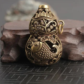 Ustvarjalne Retro Medenina Mini Votlih Gourd Zlata Ribica Kitajske Tradicionalne Ključnih Verige Srečen Obesek Doma Namizno Dekoracijo Ornament Darilo