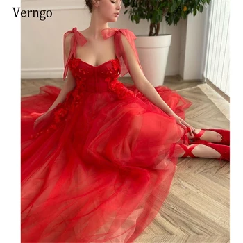 Verngo Novo Rdečega Tila Črto Prom Obleke Dolgo, Kravate, Naramnice 3D Cvetje Kroglice Dolžina Tal Večerne 2021 Nevesta Obleko