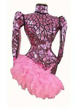 Večer Praznujejo Rojstni Dan Obleko Sije Sequins Dolg Rokav Kratek Mini Obleka Za Nočni Klub Ples Kostum Pevka Fazi Oblačila