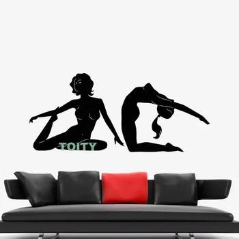 Vinil Vinilna Joga Center Meditacija Predstavljajo Šport Dekleta Nalepke Sobi Doma Interior Design Art Izmenljive Freske H52.3 cm x W114cm