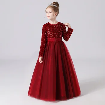 Visoka Kakovost Dekleta Dolgo Obleko Rdeče Modre Barve, Velike Dekleta Rojstni dan Obleko Princesa Obleko Za 2-8Y Otroci Dekliška Oblačila