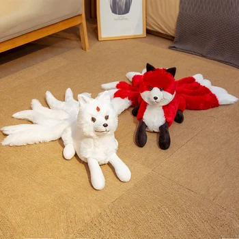 Visoko Kakovostno Rdeče Belo Simulacije Devet-Repo Fox Plišastih Igrač Veren Polnjene Živali Fox Kitsune Lutke Kreativna Darila za Dekleta