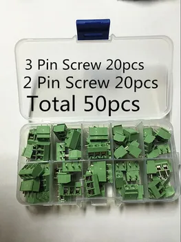 VROČE 50pcs 2PIN 3Pin Vijak Zelena PCB Terminal Blok Priključek 5mm Igrišču z box