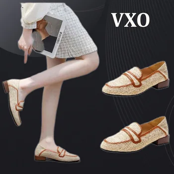 VXO Tkane Retro Debele Pete Loafers Plitvo Čevlji Slip-On Stanovanj Čevlji Ženske Priložnostne Čevlji