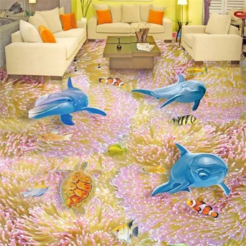 wellyu Lepa in lep lep koralni 3D tla po meri, veliko fresko pvc nepremočljiva debele tla prilepite de papel parede