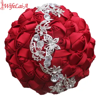 WifeLai-A 1pc Vino Rdeče Svile Rose Metulj Diamanti Broška Poročni Šopek Poročni Mariage Cvet Šiv Poročni Šopek W2216