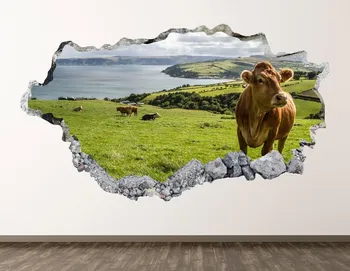 Wild Cow vinilna - Žival Kmetije 3D Razbil Wall Art Nalepke Otroci Soba Dekor Vinil Doma Plakat po Meri Darilo KD836