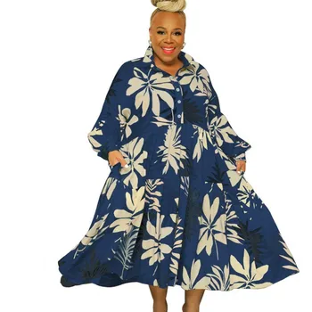 XL 5XL Velika Velikost Afriške Obleke Za Ženske, Natisnjeni Dolge Rokave Velike Swing Ohlapno Obleko Maxi Haljo Priložnostne Boubou Africain Femme