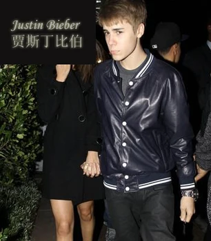 XS-XXXL 2022 Justin Bieber moška Oblačila Vrhnja oblačila Temno Modra Baseball Usnjeno Jakno Plašč Plus Velikost Fazi Pevka Kostumi