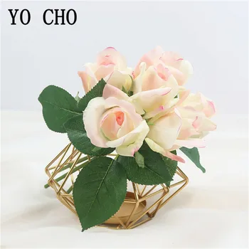 YO CHO Umetno Šopek rož Pravi Dotik 6 Glav Svile Rose Šopek Ponaredek Rose Cvet Doma Stranka Poroka Tabela Vaza Odlikovanja