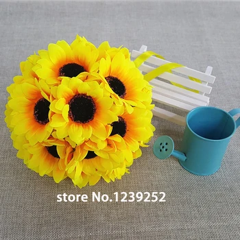 Yoshiko Novo 1PC 9 CM Svile Sončnično Umetno Cvet Žogo Poljubljanje Obešalnik Žogo Za svate DIY Poročni Dekoracijo Cvet