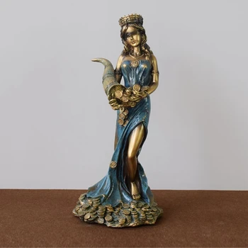 Z zavezanimi očmi Fortuna Kip Antični grški Rimske Boginje Fortune Letnik Modra Srečo Kiparstvo Srečo Okraski za Dom