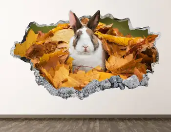 Zajec vinilna - Listje Jeseni 3D Razbil Wall Art Nalepke Otroci Soba Dekor Vinil Doma Plakat po Meri Darilo KD740