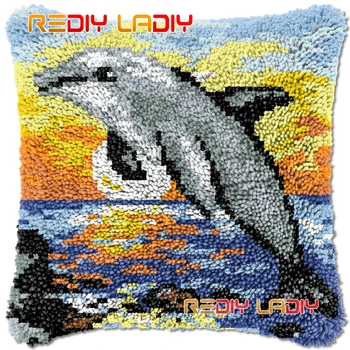 Zapah Kavljem Blazine Sunset Dolphin DIY Needlepoint Kompleti Močen Akril Preja Umetnosti Crocheting Vzvišeni Vzglavnik Hobi & Obrti
