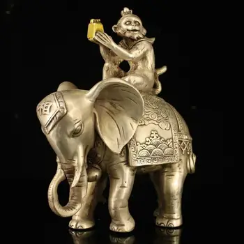 Zbirateljske Okrasite Stari Tibet Srebro Opica Imajo Pečat Častnik Kip Slona