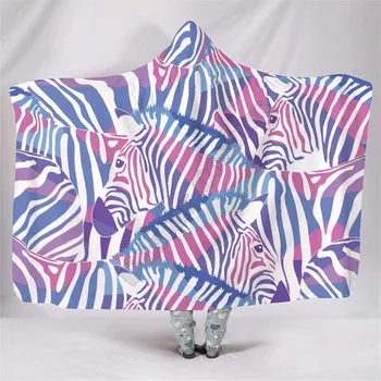 Zebra Lepa Dihanje Hooded Odejo 3D Tiskanih Nosljivi Odejo Odrasli otroci Odejo, vrgel odejo Padec Ladijskega prometa 01