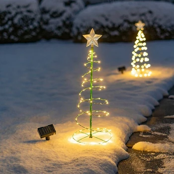 Zunanji Nepremočljiva Sončne Led Christmas Tree Okraski Solar Powered Niz Luči Novega Leta 2022 Ornament Počitnice Vrt Dekor