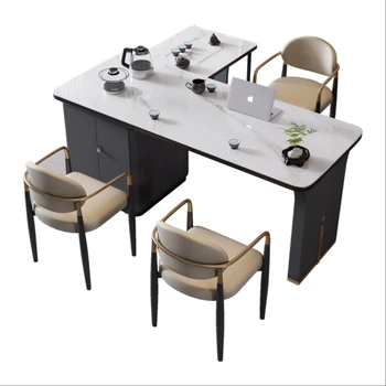 Čaj mizo in stol kombinacija svetlobe luksuzni rock ploščo vrtljiv čaj tabela desk sodobne preprosto domačo pisarno integrirano čaj tabela