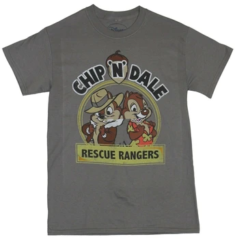 Čip N Dale Reševanje Rangers Mens T-Shirt - Na Hrbtni Strani Krog Logotip Sliko