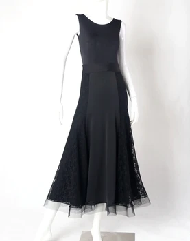 Črna Standard Dvorana Plesne Obleke lady je Napredno Čipke Valček Ples Krilo Ženske Dvorana Konkurence Plesno Obleko