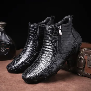 Škornji za Moške Pravega Usnja Luksuzna Moška Moda Krokodil Kože Priložnostne Čevlji Črni 2022 Nova
