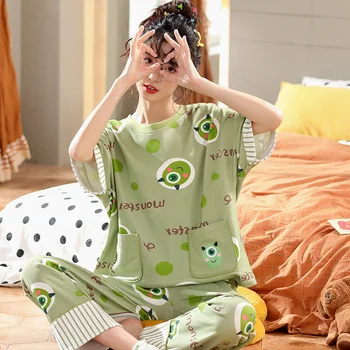 Ženske Pižame Nastavite Poletje Bombaž Pižame Nightgown M-5XL Sleepwear Dame Domov Oblačila