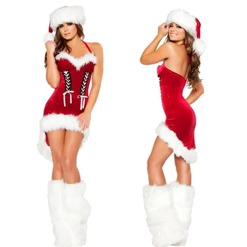Ženske Rdeča Božični Kostum Cosplay Božič Zanko Seksi Obleko Miss Santa Claus Obleke Vlogo Igrajo Festival Stranka Fancy Obleke