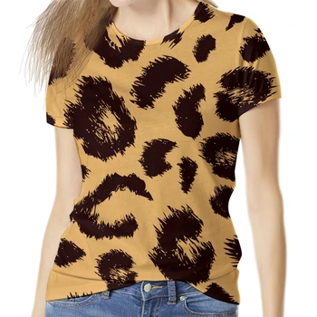 Ženske T-Shirt Vrhovi Leopard Tiskanja Poletje Priložnostne Krog Vratu Zabavna Dekleta Hip-hop-O-Vratu Luksuzni Unisex Bluze Ženska Mujer Femme Tees