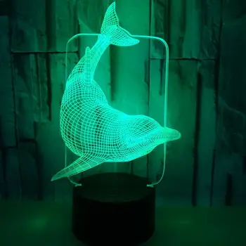 Živali Dolphin Sedem barvni Vid Stereo 3d Led Lučka za Postopno Akril Vizijo Lučka 7 Barva spreminja, namizne Svetilke,