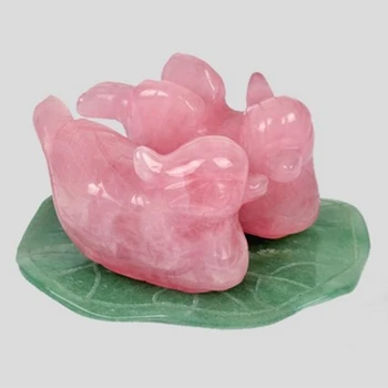 1 Par Rose Quartz Mandarin Raca Naravni Kamen Vklesan Ljubimec, Ki Simbolizirajo Figurice Živali Kip Doma Dekor
