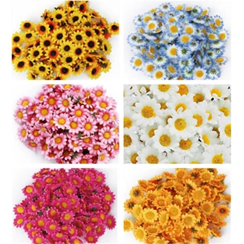 100 kozarcev/lot 4 cm Mini Svile Sončnično Umetno Cvetje Glavo Za Poročno Dekoracijo Doma DIY Venec Scrapbooking Ponaredek Cvetje