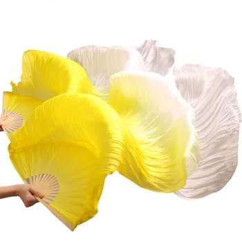 100% svila Vroče Prodajo Ročno izdelanih Ženske Ples Ljubitelje Kakovostne Svile Ples Trebuh Navijači Svile Veils 1 Par Rumena + Bela 180*90 cm