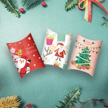 10Pcs Božič Blazino Obliko bonboniera Vesel Božič Kraft papir, Kraft Papir Darilo Polje Packging Otroci Uslug Srečno Novo Leto Navidad 
