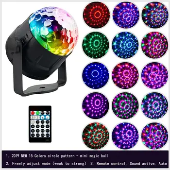 15-barvni RGB Disco Krogla Stranka Luči LED Projektor Stroboskopske Svetilke Rojstni Avto Klub Bar Božič Zvok Vključen DJ Disco Luči
