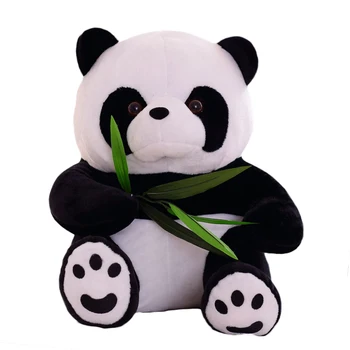 1PC Živo Smešno Panda z Listi Bambusa Plišastih Igrač Mehko Cartoon Živali Črno-Bele Panda Polnjene Obesek Lutka Otroci Darila