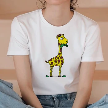 2021 Aniaml Žirafa Natisniti Moda Priložnostne O Vratu Par Belih majice s kratkimi rokavi Ženske korejski Trend Bela Harajuku Estetske T Srajce