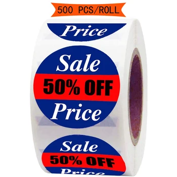 500 Kos/Roll Okrogle Rdeče 50 Popust, Cena Nalepke Nalepke Samolepilni Za Trgovino Potrditev Spodbujanje