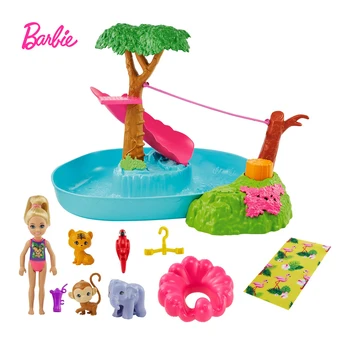 Barbie GTM85 Chelsea in Malo Kelly Jungle Adventure Playset Izgubil Rojstni dan Lutka & Splashtastic Bazen Presenečenje Otroci Igrače