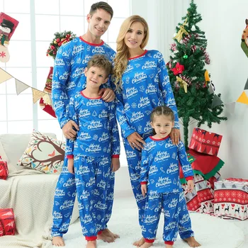 Božič Novo Leto Pižamo Nastavite Družino Ujemanje Oblačila Oče, Mama in Otrok, Otroška Oblačila, Rumena Vzorec Tiskanja Družino Videz Obleke