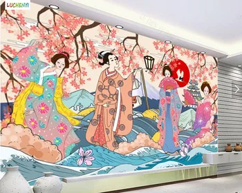De Papel paredel Ročno poslikano znakov in ženske v Japonski kimono restavracija kulture restavracija ozadje doma dekoracijo