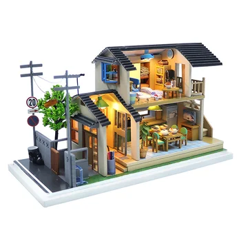 DIY Lesena Hiša Mala Ročno izdelan Model Montaža Lutka Hiša Miniaturne Zgradbe Kit Vile Z Pohištva Lutke Igrače Darila
